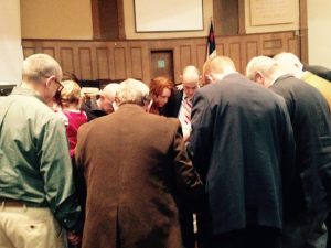 Prayer with leaders at our "last" service at our home church, Grace Baptist Church in Middletown, OH.